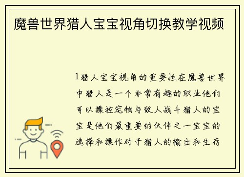 魔兽世界猎人宝宝视角切换教学视频